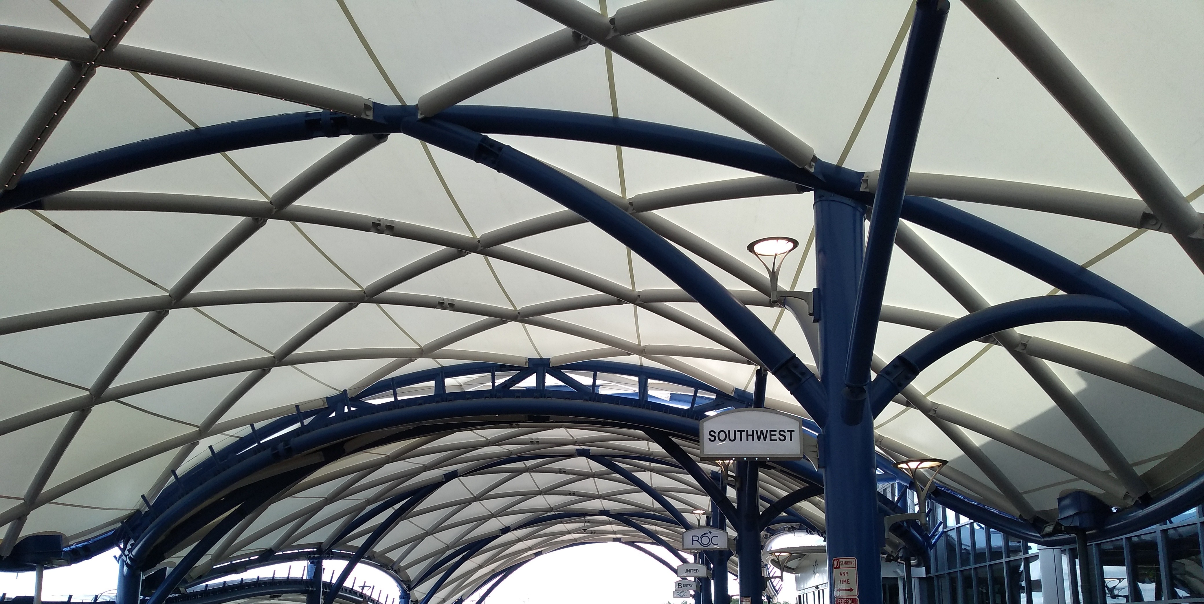 The underside of the entrance portico at Rochester Airport.