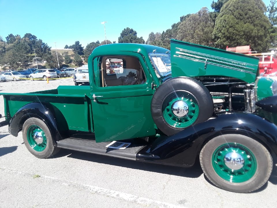 An old green pickup truck.