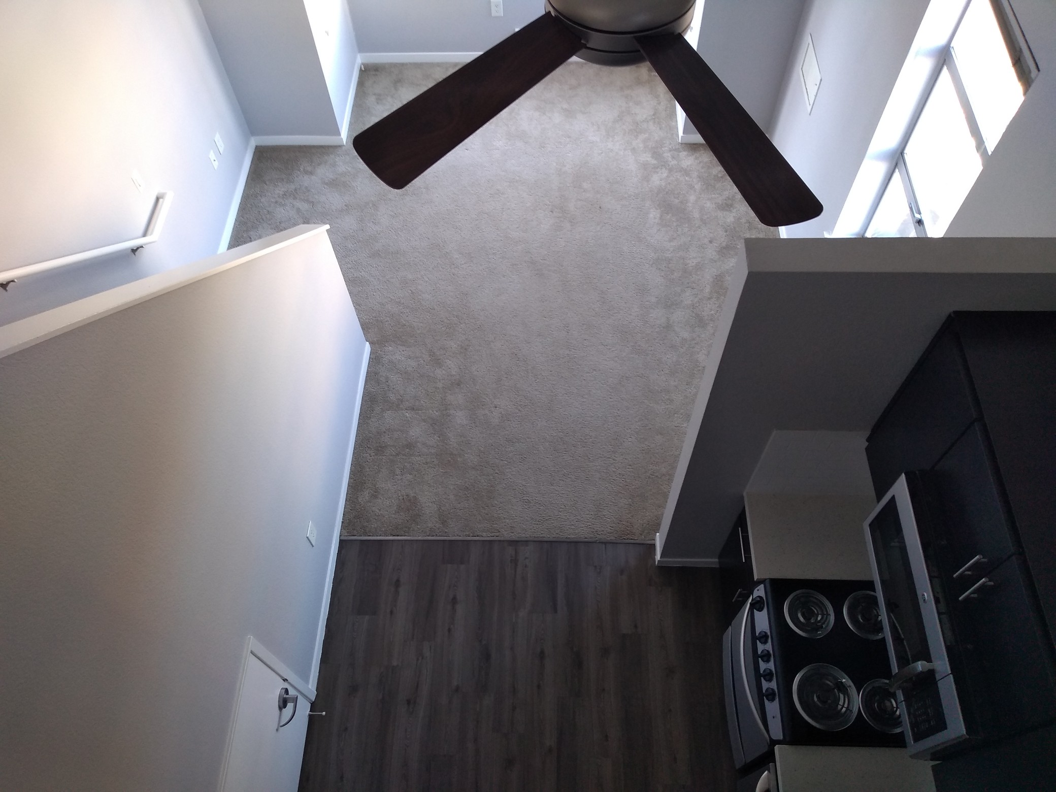 Overhead view from the loft looking down on the main living area.