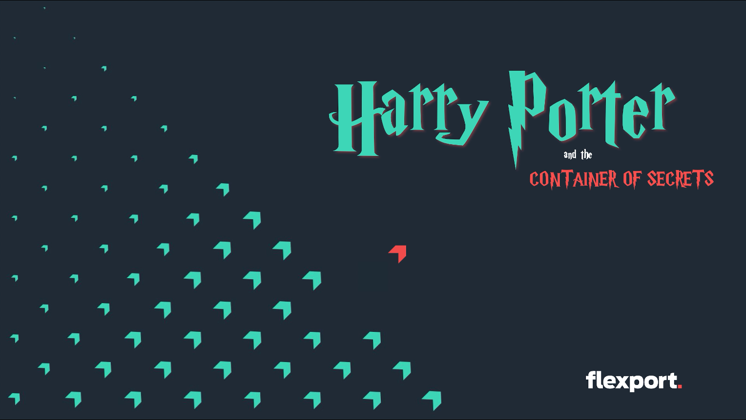 Title card for “Harry Porter and the Container of Secrets,” with combined Harry Potter and Flexport branding.